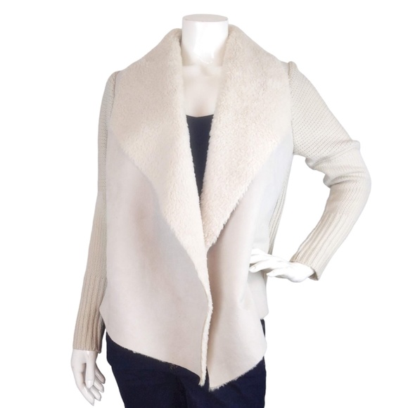 Off-White Faux Fur Knit Sweater Jacket SZ M - Picture 4 of 12